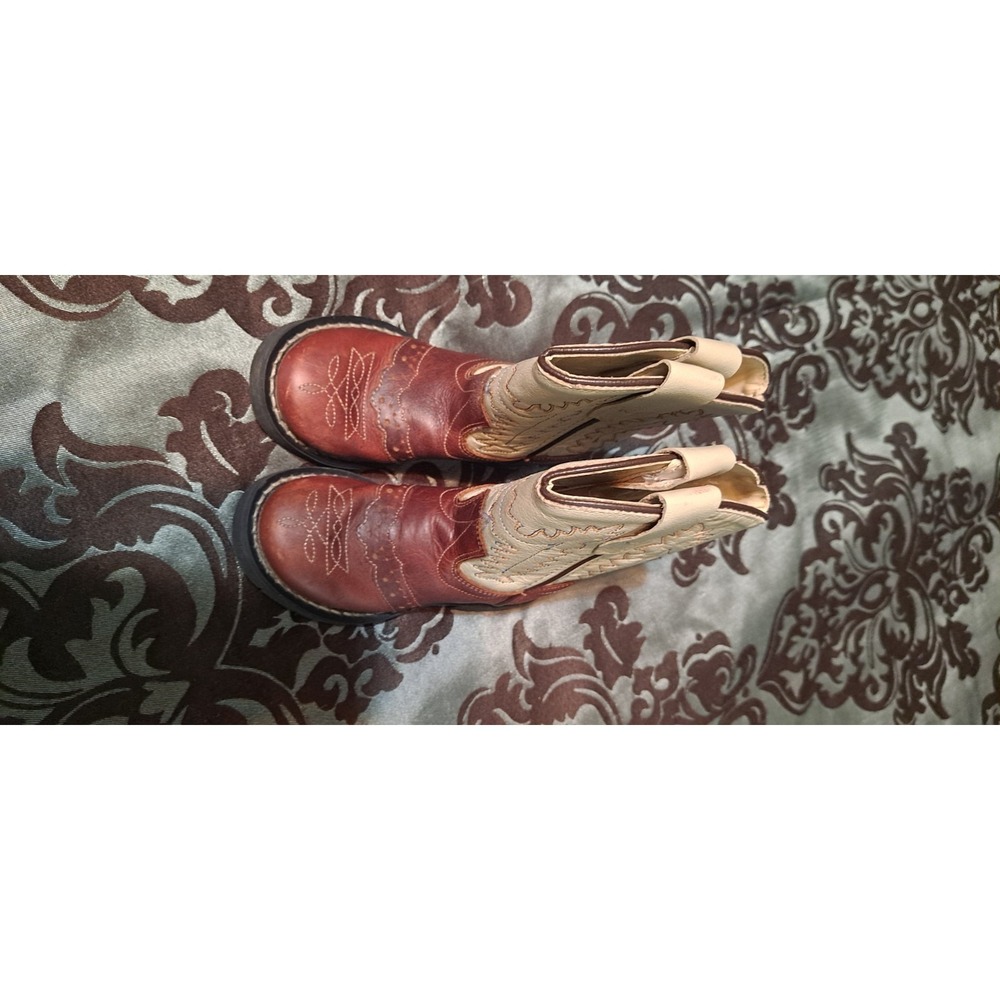 Old West CW2552  Western Cowboy Two Tone Brown Leather Boots Kids US Size 5